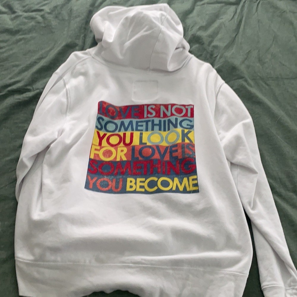 Peace Love World White Zip Hoodie